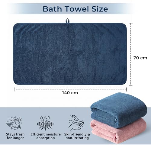 Image of Story@Home Towels for Bath Large Size | Microfiber Towels for Bath | Towel Set of 2 | 400 GSM | 70 x 140cm | Navy Blue & Peach| Bath Towels for Men, Women & Kids | Gym Towel | Perfect for Everyday Use