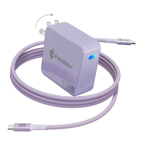PAEBAI+ 100W USB C Charger GaN Foldable Compact Wall Fast Charger for MacBook Pro MacBook Air, Dell XPS, iPhone 16 15 Series, Samsung Galaxy, iPad Pro and All USB-C Devices, 6.6ft Type C Cable