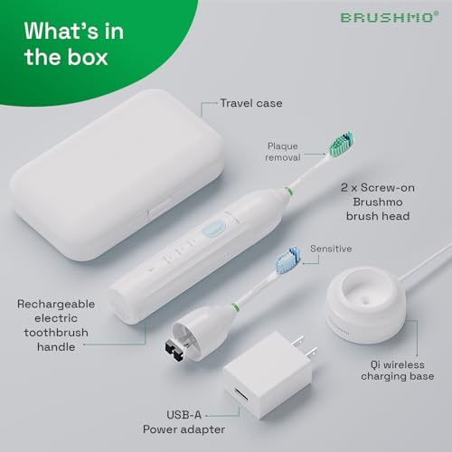Image of BRUSHMO E-Series Rechargeable Electric Sonic Toothbrush for Adults, White