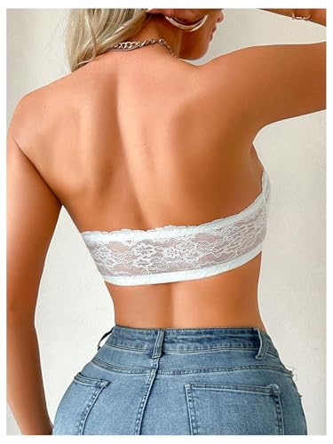 MakeMeChic Women's Strapless Bras Floral Lace Front Closure Bra Wireless Bralette Underwear Tube Top2