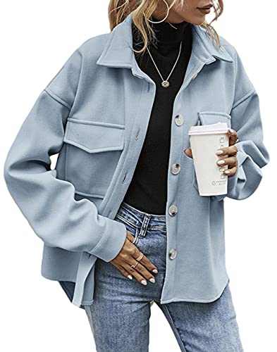 CHARTOU Women's Loose Turn Down Lapel Single Breasted Short Pea Coat Jacket