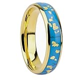 Mesnt Anillo de tungsteno para hombres y mujeres, anillo de tungsteno de 6 mm con incrustaciones de turquesa y lámina dorada, Metal, Sin piedra preciosa
