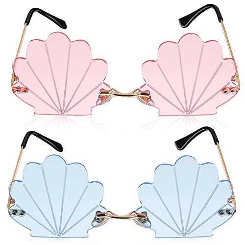 2pcs Fashion Shell Shaped Sunglasses,Rimless Wave Sunglasses Seashell Sunglasses for Adults Party Glasses Trendy Sunglasses Sunglasses Bulk - Main Image