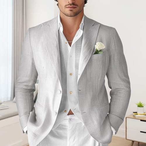 Men's Casual Linen Blazer Lightweight Sport Coat Regular Fit Formal Beach Wedding Groomsmen Jackets Suit 20254