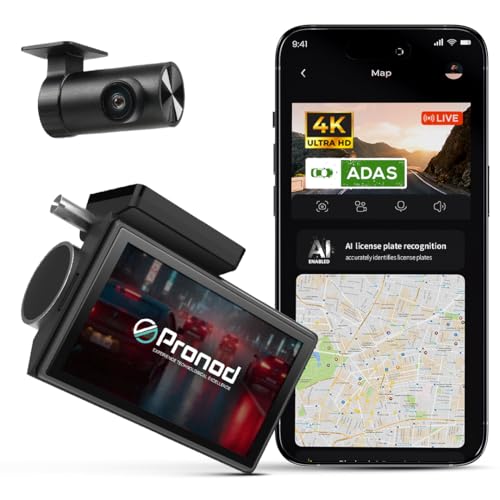 Image of PRONOD 4K+2.5K Dash Cam for Car Front and Rear | Dashcam for Car with Mic, 3 inch Touch Screen, ADAS, GPS Tracking, Night Vision, WiFi App Control, 24H Parking Mode, Supports 512GB | Free Hardwire Kit