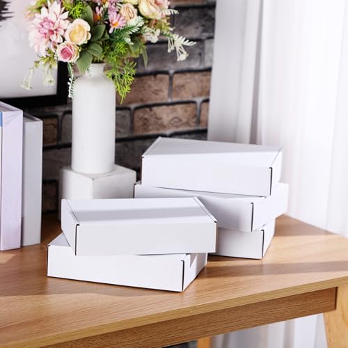 Image of Qilery 200 Pcs 7.09 x 5.12 x 1.97 Inches Shipping Boxes Corrugated Cardboard White Mailer Boxes Packaging for Small Business Mailing Wrapping Present Gift