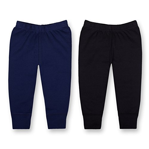 Lamaze Organic Baby Baby Boys Pull On Jogger 2 Pack Pants, Black/Navy, Newborn