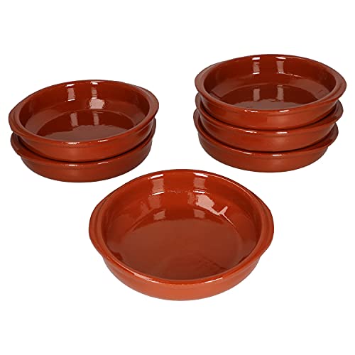 MamboCat Cazuela mit Griff 6er Set Schalen Bernd 300ml Auflaufform rund 16cm aus Ton glasiert Größe M I Ton hitzebeständig für Auflauf Tiramisu Fingerfood I Unikat Handarbeit Vintage I Mittelalter