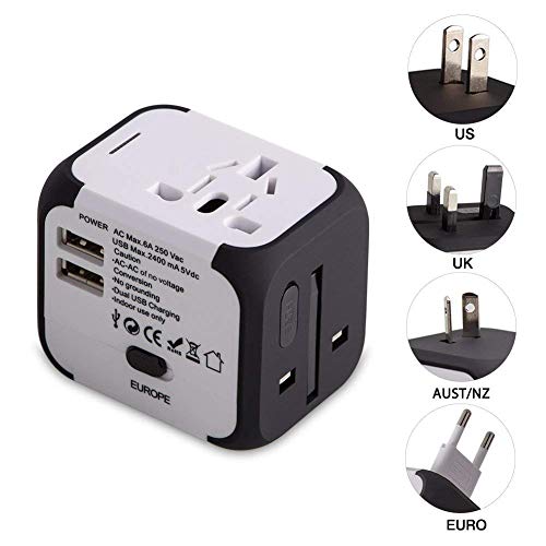 Reiseadapter Universal Stromadapter Steckdosenadapter Reisestecker mit Doppel USB-Ports für Europa UK AUS USA CN Universal fusionierten