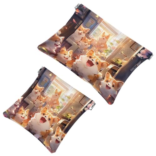 La soluzione da viaggio: 2 pezzi carino cartone animato corgi-1490 Shrapnel Pouch - Compact Makeup Bag Multicolore