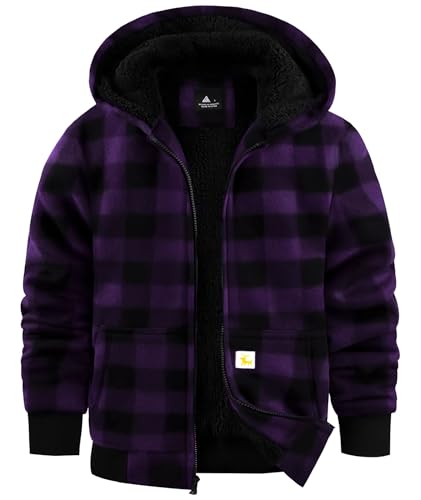 Image of GEEK LIGHTING Boys Flannel Jacket Sherpa Lined Hoodies Zip Up Fleece Plaid Shirt Jackets Winter Outdoor Coat Warm