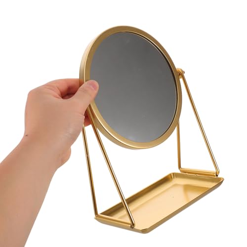 Espejo redondo dorado con bandeja de almacenamiento de metal para maquillaje sin instalación 5