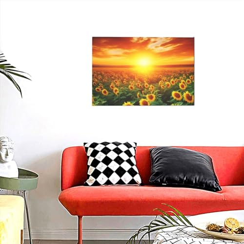 Toile murale coucher de soleil et tournesols pour créer un salon chaleureux