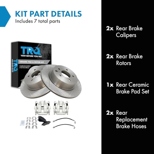Image of TRQ Rear Brake Pad and Rotor Set Ceramic Calipers Compatible with 2005-2007 Infiniti G35 2006-2008 Nissan 350Z