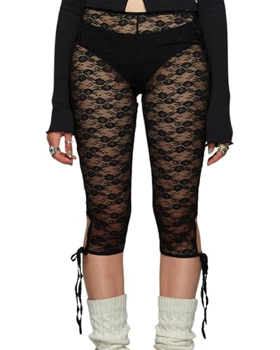 Pantalones cortos Y2K de encaje con volantes ideales para festivales de verano