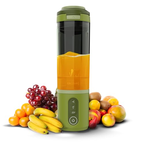 Cecotec Batidora de Vaso Individual Power Titanium Shake2Go Olive. 180W, Vaso Tritan 600ml Libre BPA, 3 Programas Automáticos, Diseño Compacto y Portátil, Smoothies Listos para Llevar
