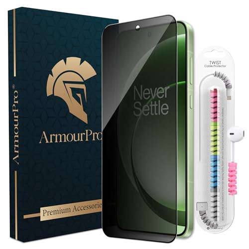Image of ArmourPro Privacy Tempered Glass for Oneplus 15R, Anti-Spy Anti-Peeping Screen Protector, Edge-to-Edge Full Coverage, 9H Hardness with Cable Protector | Black