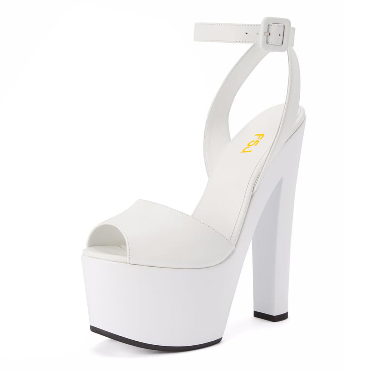 FSJ Women Super High Block Chunky Platform Heel Peep Toe Ankle Strap Sandals Sexy Slingback Buckle Wedding Party Pump Shoes Size 4-16 US