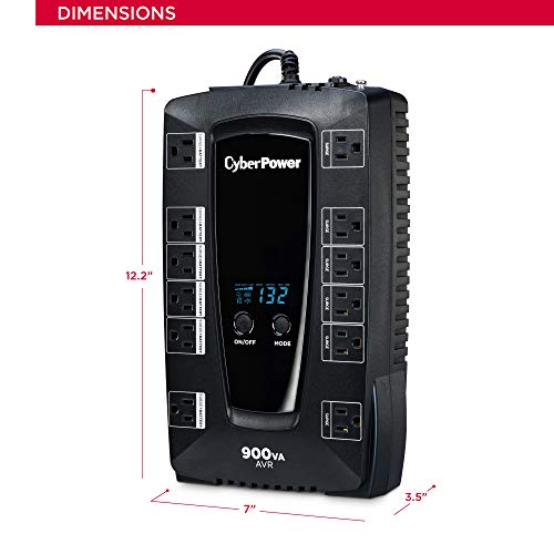 Cyberpower Avrg900Lcd Intelligent Lcd Ups System, 900Va/480W, 12 Outlets, Avr, Compact #TOP4