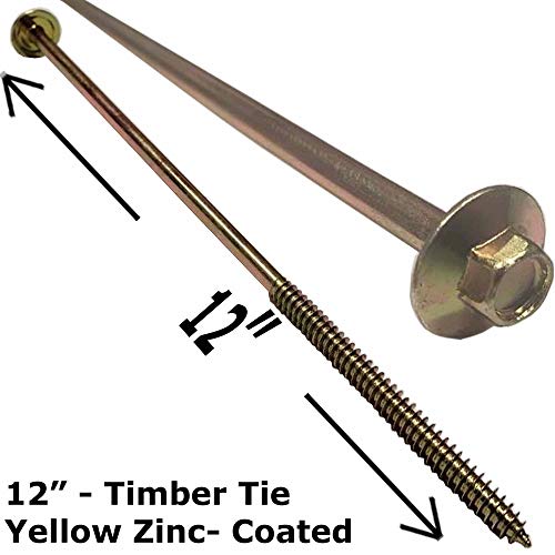 Image of (5) 12 inch - Zinc Coated Rust Resistant Timber Tie - Heavy Duty Hex Head Structural Screw - 5 /8 inch Wide Flange Head with coarse Thread for Secure Hold - Heavy Duty 3 /16 inch Shank for Extra Strength