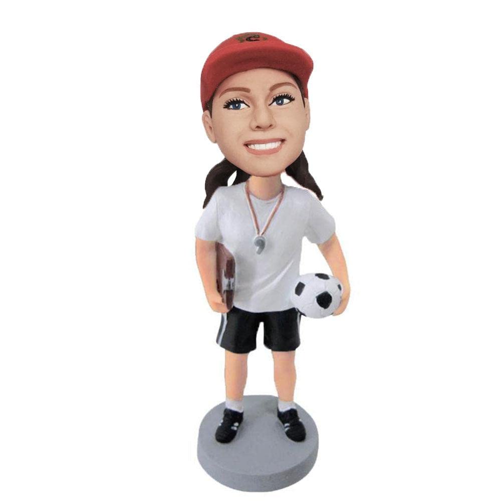 Cabezudos Personalizados Muñeca, Entrenadora de Futbol Cabeza de Bobble, Figuras de Bobble Hechas a Mano Regalo Escultura Personalizada para Mujer