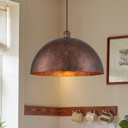 Lingkai 17.7&rdquo; Industrial Metal Dome Pendant Light, Rust Industrial Pendant Lights for Kitchen...