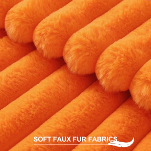 Image of Pallene Faux Fur Plush Fall Throw Pillow Covers 12x20 Set of 2, Luxury Soft Fluffy Striped Decorative Pillow Covers for Sofa, Couch, Living Room, Burnt Orange