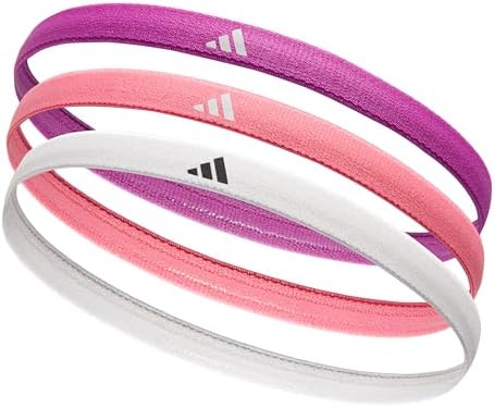 Adidas Sports Hair Band - Non-Slip Lycra Workout Headbands with Internal Silicone Strip, One Size Fits All, Ideal for Training, Gym, and Everyday Sport Use, (Purple Burst/Bliss Pink/White, 3 Pack)