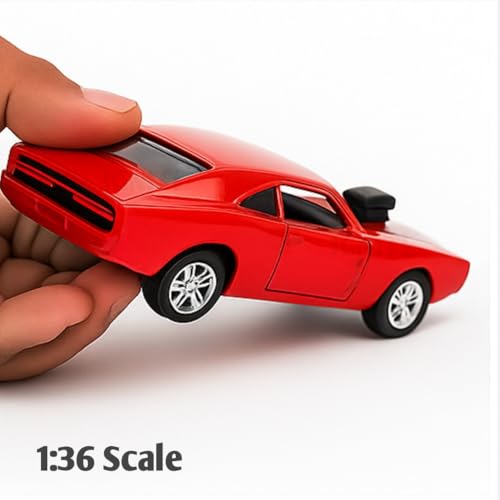 Image of 1:36 Scale Fast & Furious 7 Dodge Charger Toy Car - Die-Cast Alloy Pullback Model Vehicle with Openable Doors - Collectible Metal Racing Car Toy for Kids, Boys (Red)