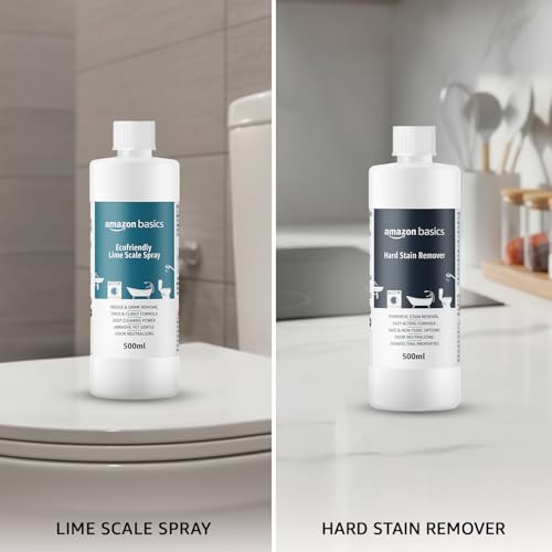 Image of Amazon Basics - Hardstain & Descaler Eco-Friendly Cleaning Spray Combo | 500ml Each (Pack of 2) | Citrus Scent | for Kitchen & Bathroom Use