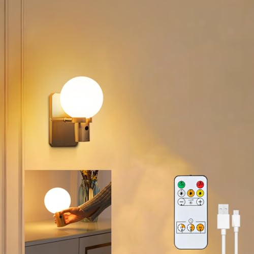 AoLa Lampada da parete ricaricabile a LED senza fili Luce da parete per interni 2 in 1 senza alimentazione Lampada da comodino dimmerabile sfioramento con telecomando Lampada da parete,D'oro,1 Stück