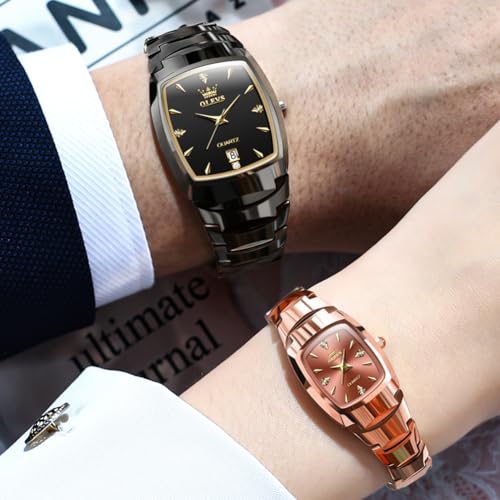 Image of OLEVS Couple Watch Men and Women His and Her Watches Set Analog Date Diamond Stainless Steel Waterproof Luminous Wrist Watch