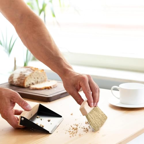 2 Stücke Tischbesen Besen und Kehrschaufel Set, Tischbesen und Kehrschaufel Set, Mini Besen Tischfeger, Schaufel und Besen Set für Küche Wohnzimmer Holzfarbe – Bild 7