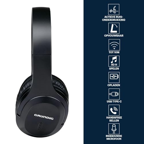 Grundig Cuffie Bluetooth - Cuffie Wireless Over Ear Con 40 Ore Di Autonomia - Cuffie Bluetooth Grandi Con Microfono - Incluso Cavo Audio Da 3,5 Mm E Cavo Di Ricarica USB-C - 2