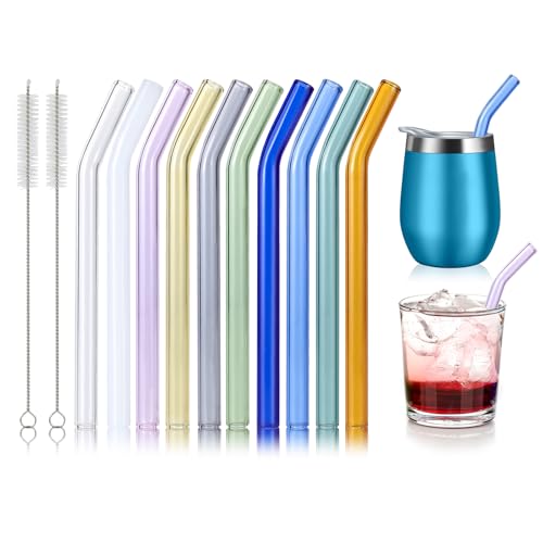 10 Pcs Reusable Colorful Glass Straws with Brushes