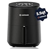 Nutricook Air Fryer – 8 Preset Functions, Tempered Glass Control Panel, 3.5 Quart Compact Airfryer for Home and Kitchen, Quiet, Small, Non-Toxic, Black
