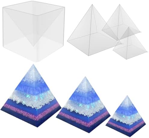 3 Super Large Clear Silicone Pyramid Molds for Resin, 3Pcs 4.7''6''7.5'' Inner Pyramid Silicone Molds + 1Pcs Plastic Frame, Silicone Resin Molds for DIY Orgonite Orgone Pyramid, Orgonite Jewelry