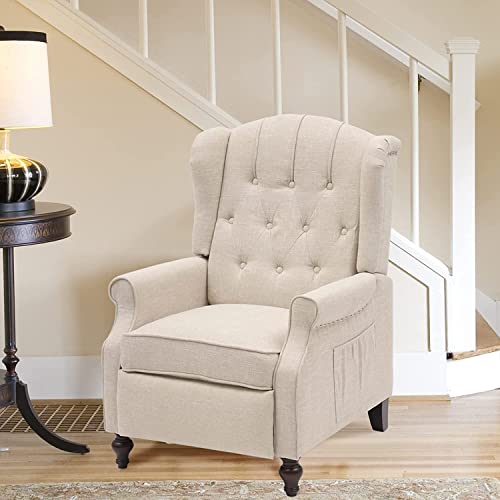 Oqqoee Accent Chair Reading Wingback Chair With Massage And Heat Fabric Push Back Recliner Club Chair Diamond Tufted Armchair, Side Pockets, Footrest, Wooden Legs, Living Room (1, Beige) #TOP6