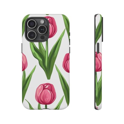 Coque rigide iPhone 15 Pro Max motif floral tulipe rose mat antichoc