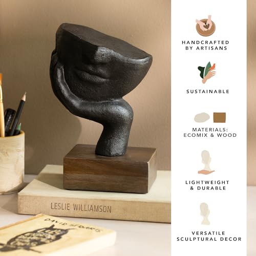 Image of Ellementry Restive Face Ecomix Sculpture - Black, Home Decor Showpiece Figurine for Living Room & Office, Modern Asthetic Tabletop Decorative Accent, Unique Gift Item for Shelf Decoration