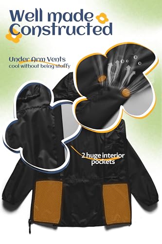 Image of CREATMO US Boys Girls Rain Coat Kids Reflective Cycling Jacket Waterproof Packable Children Windbreaker With Removable Hood