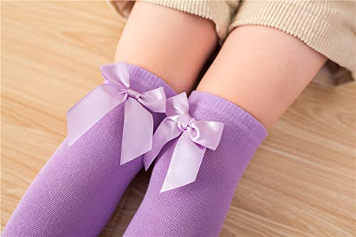 Image of Little Girl's Knee High Socks Over Calf Kids Overknee Stockings Bow Style