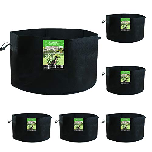 JES&MEDIS 6-Pack 45 Gallon Plant Grow Bags Thick Aeration Non Woven Fabric Flower Vegetable Pots with Handles Garden Container Black (45 Gallon_6 Pack)