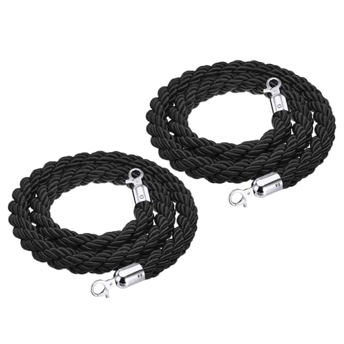 PATIKIL Stanchion Rope, 2 Pack 1.5m/5Ft Barrier Rope Twisted Post Ropes with Snap Hooks for Posts Stands Queue Divider Crowd Control of Hotel, Black Silver