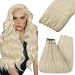 YoungSee 16inch Weft Extensions Human Hair Remy Hand Tied Weft Bundles Double Wefted Platinum Blonde Weft Human Hair Weaves 100G