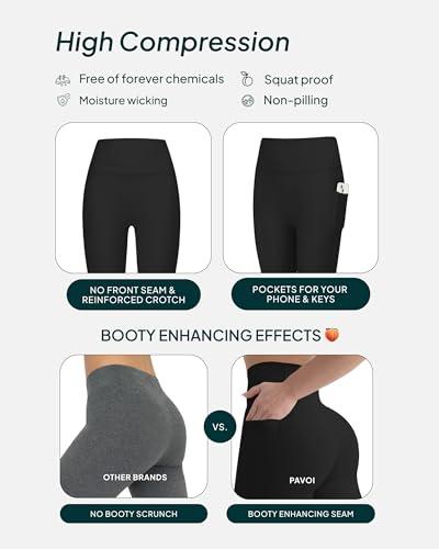 PAVOI ACTIVE Leggings with Pockets | Compressive High Waisted Butt Sculpting Women's Full Length Workout Pants | HiPerform | Small, Black