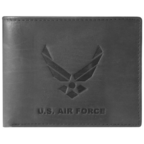 US Armed Forces Collection Mens Genuine Leather Wallets - Gift Boxed Bi-Fold and Tri-Fold Leather Wallets (US Airforce Bi-Fold, Black)