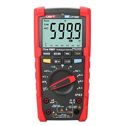 Image of UNI-T UT195E Industrial Digital Multimeter (IP65, 2M Drop Test) True RMS 6000 Counts AC DC Voltage Current LOZ ACV Resistance Capacitance Frequency Duty Cycle Diode Continuity Test Auto /Manual Range
