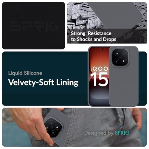 Image of SPRIG Compatible with IQOO 15 5G SilkTone Silicone Back Cover Drop Tested Shock Proof Mobile Case for Men, Women, Boys and Girls with Camera Protection (Dark Grey)