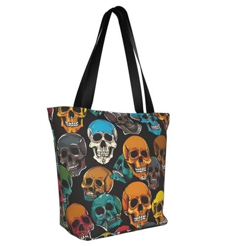 Colorful Sugar Skulls Print Comfortable Shoulder Bag Summer HandbagTravel Beach Work Daily Use Versatile Carry2
